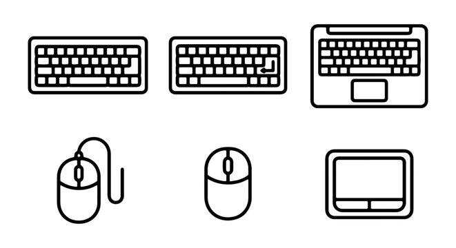 Computer Peripherals Icons: Keyboard, Mouse, Trackpad Set | Technology Input Devices