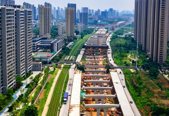 Wuhan Gaoxin Elevated Viaduct Under Construction Aerial View © LeVan