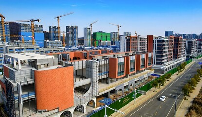 Wuhan Urban Construction Site Aerial Photo with High-Rise Buildings © LeVan