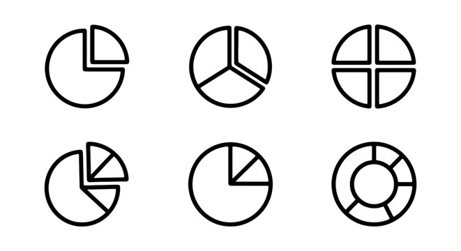 Pie Chart Icons, Data Visualization Elements, Simple Circle Graphs, Business Analytics