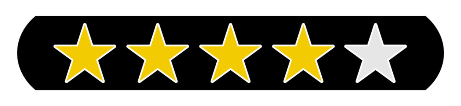 Schwarzer Button: Bewertung 4 Sterne - Stern Icons
