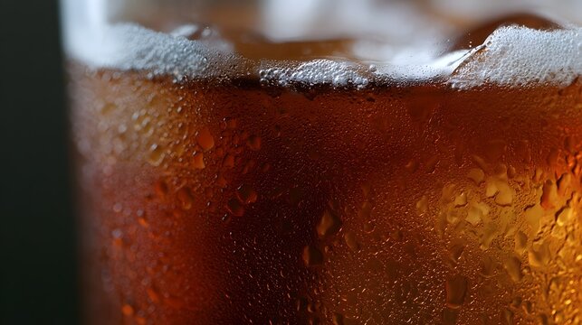 A close up view of whipped glass of iced tea with beautiful condensation and ice emphasizing refreshing summer hyd n