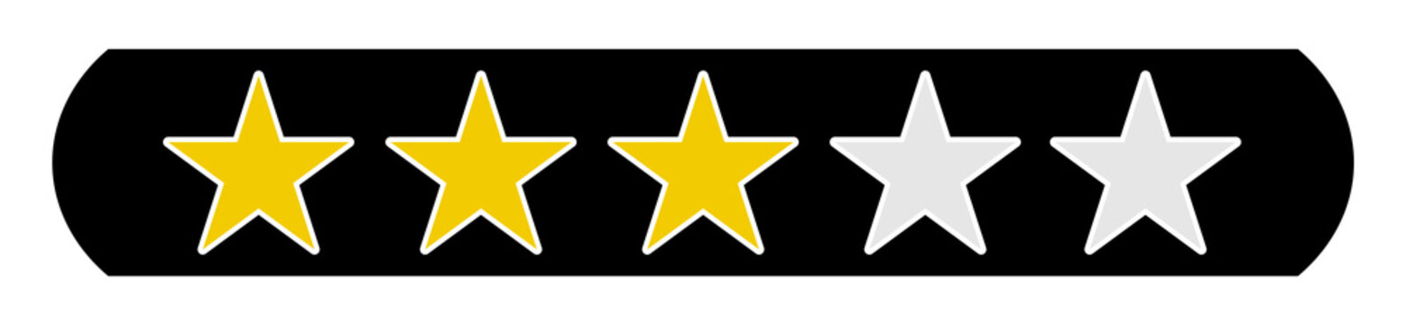 Schwarzer Button: Bewertung 3 Sterne - Stern Icons