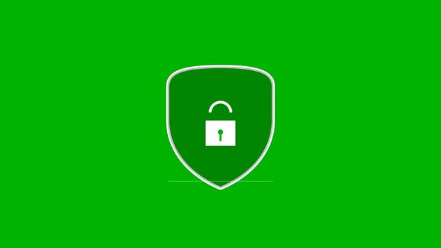 Cybersecurity shield animation with padlock on green screen animation background