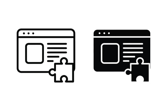 Website window with puzzle piece, flat and line vector illustration