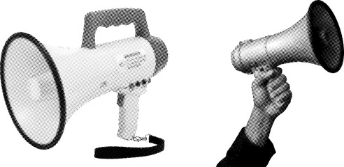 Two megaphones one handheld and one standing alone for loud communication and announcements © md ruhul amin