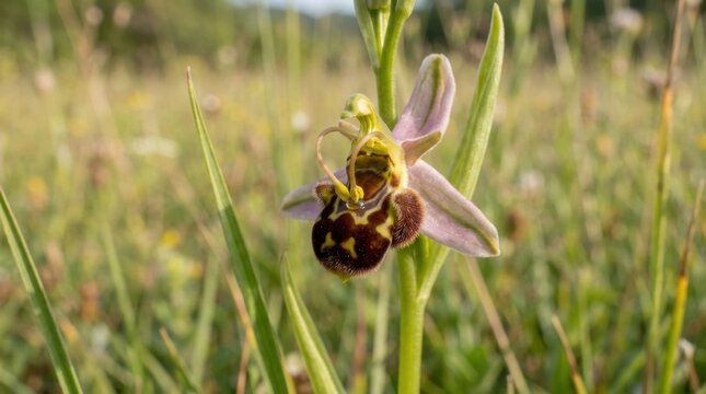 Bee Orchid Ophrys Wild Flower Pollinator Meadow Close Up Nature Photo