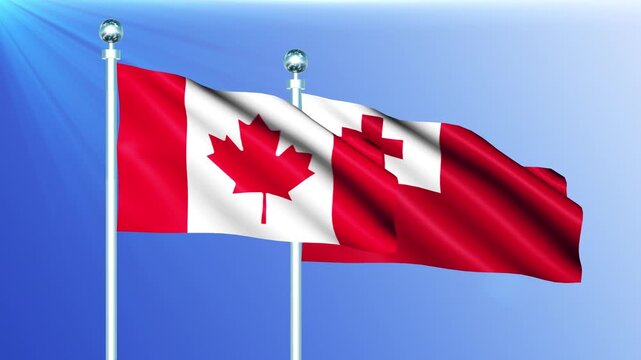 Tonga and Canada National Flag Waving on Pole Loop