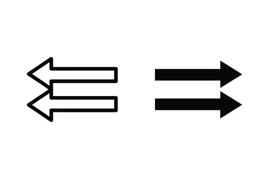 Opposite direction arrows vector illustration, line art and solid fill