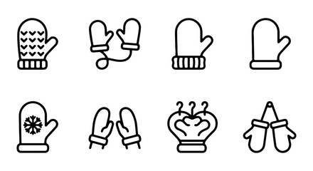 Winter Mittens Icons Set, Warm Handwear Graphics, Cold Weather Accessories, Cozy Clothing Vector Collection © MS