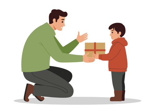 Father gives Christmas presents to his children