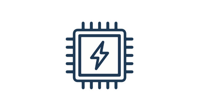 Computer Chip with Lightning Bolt Icon - ideal for illustrating processing power, AI technology, energy efficiency, and high performance in tech-related content, web icons, and infographics