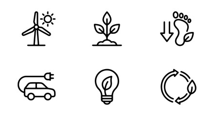 Fototapeta premium Eco-friendly Icons: Renewable Energy, Sustainability, Green Technology, Electric Car, Lightbulb, Footprint