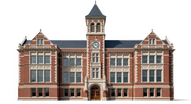 Large red brick school building with clock tower