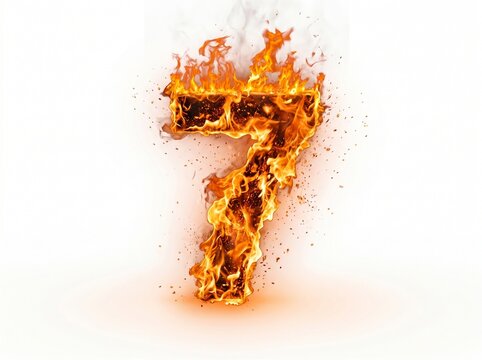 Flaming Number 7 Isolated on Clean White Background
