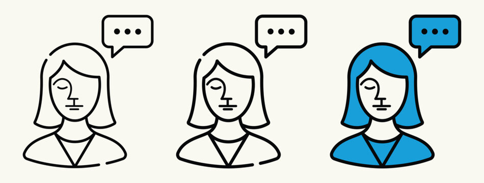 Woman Thinking with Speech Bubble Illustration Set