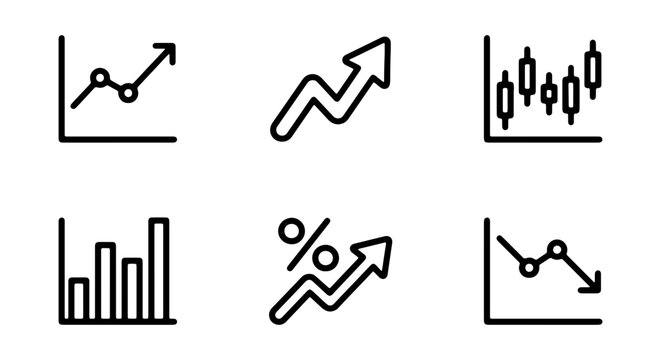 Financial Growth Icons, Stock Market Charts, Business Analytics Symbols, Data Visualization Graphics, Investment Trends, Percentage Increase, Line Graphs, Bar Charts, Candlestick Charts