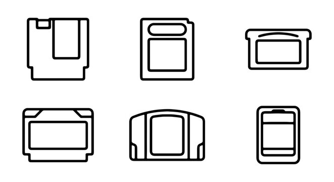 Retro Game Cartridge Icons, Vintage Video Game Media Set, Classic Storage Media Collection, Nostalgic Technology Graphics