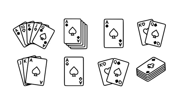 Playing Cards Icon Flat Line Symbol Set Isolated Casino Vector Illustration