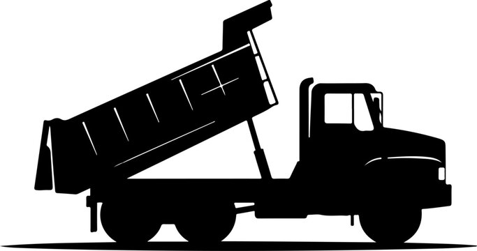 Black silhouette dump truck, heavy duty vehicle, construction equipment, industrial transport