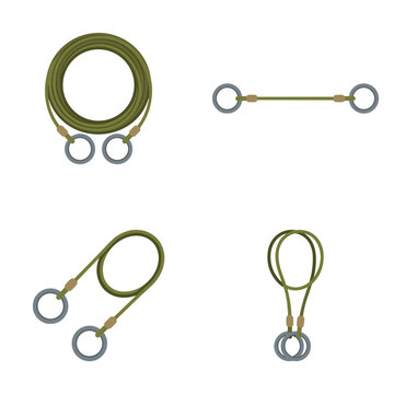 Pixel Art Green Skipping Rope Set With Metal Rings Isolated On White Background For Game Asset