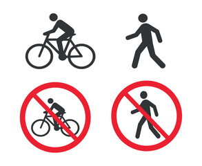 Obraz premium Cyclist And Pedestrian Pictograms With Prohibition Symbols Flat Icons