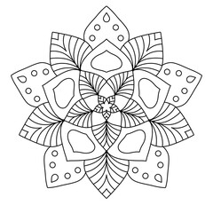 Hand drawn black and white mandala design