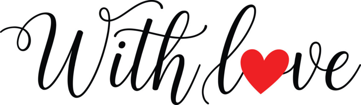 With love typography with red heart on white background