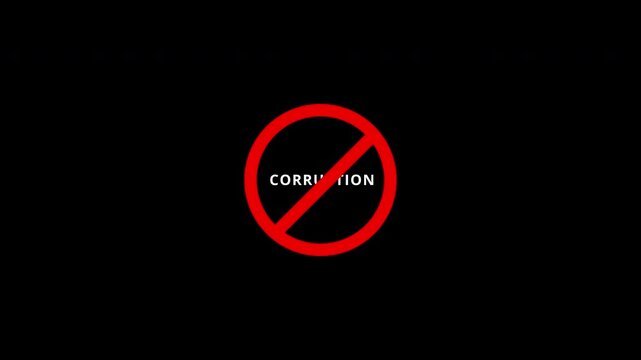 Stop Corruption Warning Sign animation with transparent background, fight against corruption and fraud icon animation with transparent background in 4K VIDEO on Alpha Channel.