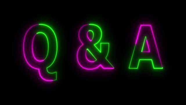 Glowing neon Question and Answer icon isolated on black background. Chat speech bubble and chart. Question and Answer icon animation. questions and answers concept Q and A design. Q and A symbol.