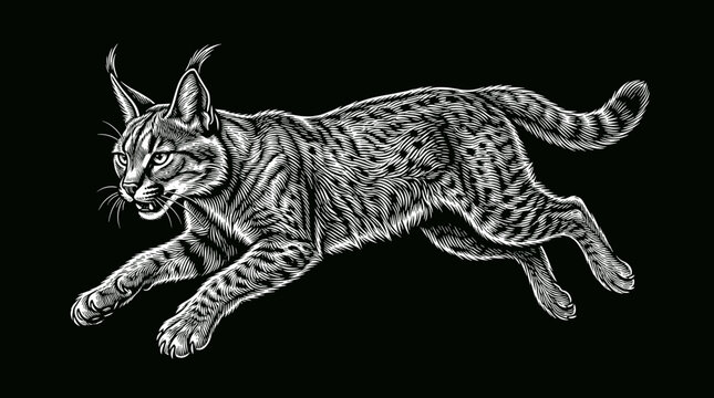 Bobcat Running in Dark Background.
