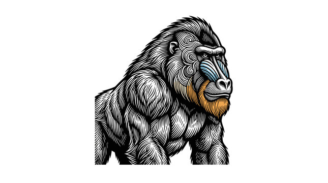 Muscular Gorilla Illustration Closeup.