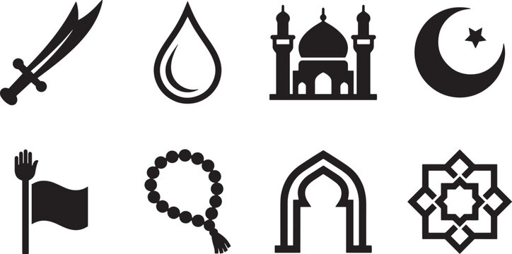 Islamic Ashura and Muharram silhouette icon set