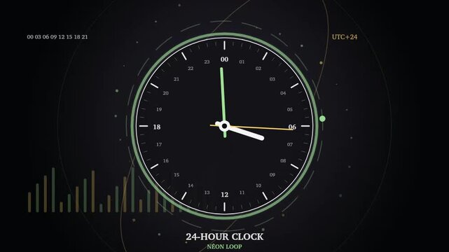 Animated 24-Hour Neon Clock Loop in 4K 60fps