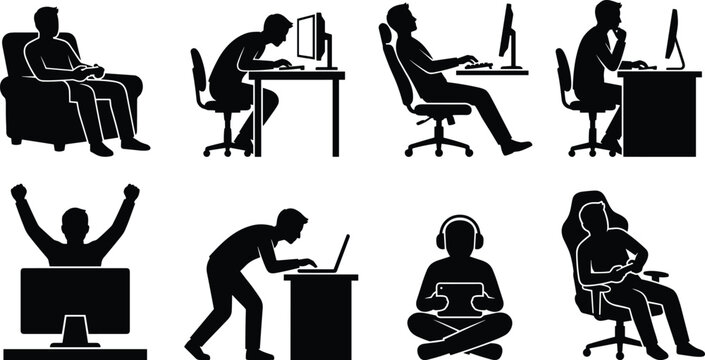Computer Users and Gamers Silhouette Collection Digital Lifestyle Vector Set