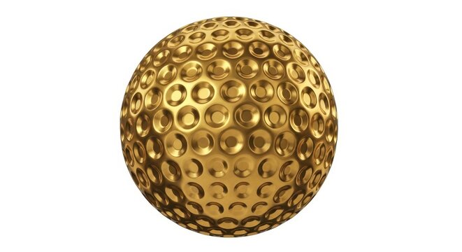 Golden golf ball with dimples on surface