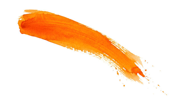 Vibrant orange brush stroke isolated on transparent background PNG with expressive paint splatters