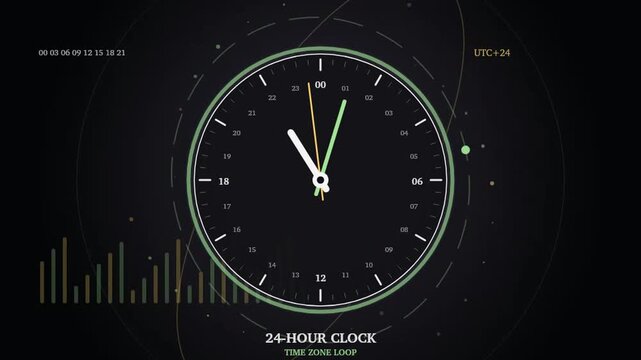 Animated 24-Hour Time Zone Clock Loop in 4K 60fps