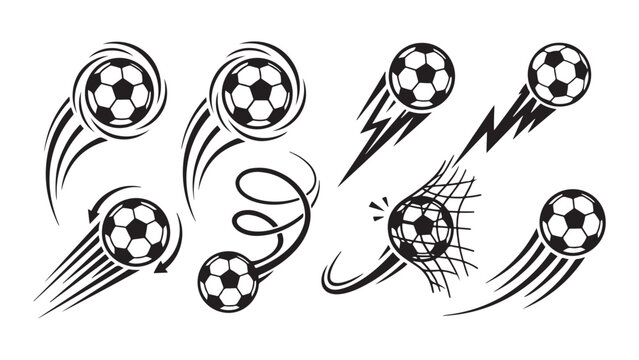 Set of Soccer Ball Motion Icons and Speed Symbols