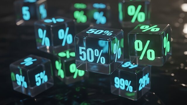 Digital sale discount percentage neon signs glowing.