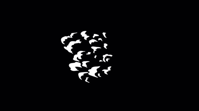 Smoke vfx a simple stylized white puffy cartoon cloud on black background.
