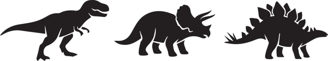 Dinosaur Silhouette Icons Set T-Rex Triceratops Stegosaurus Vector Art © Vector 4 You