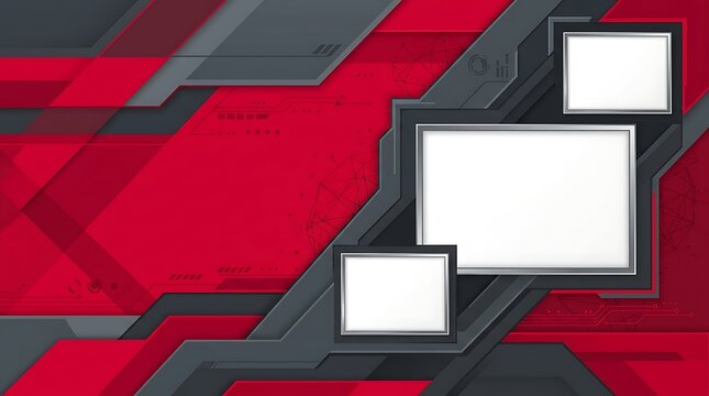 Abstract futuristic red and grey technology background with frames