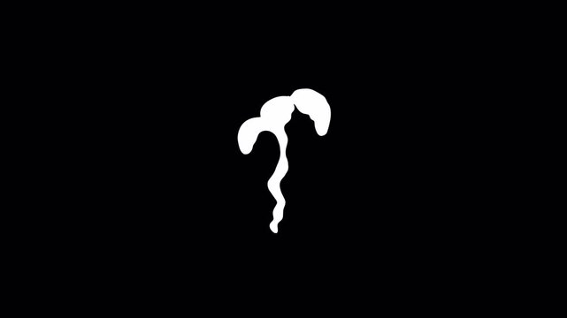 Smoke explosion creates a simple white cartoon puff cloud on black background.