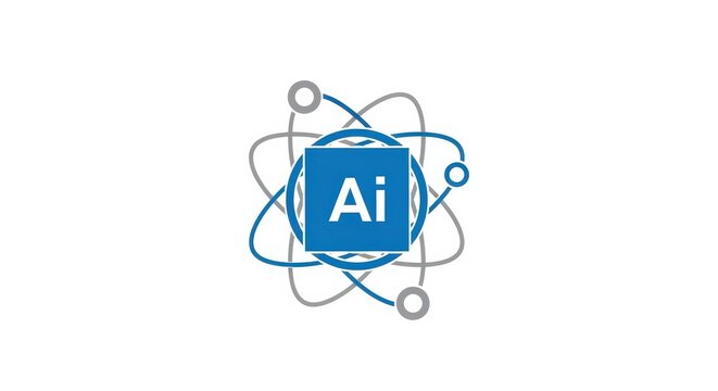 Blue ai logo on atom symbol vector icon