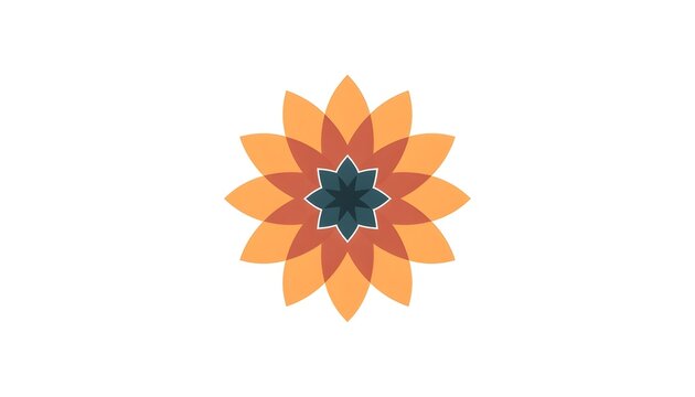 Geometric flower mandala vector logo design, simple minimalist flat illustration of a colorful circular symmetrical floral ornament isolated on a white background