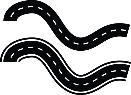 Winding road paths with lane dividers on white background