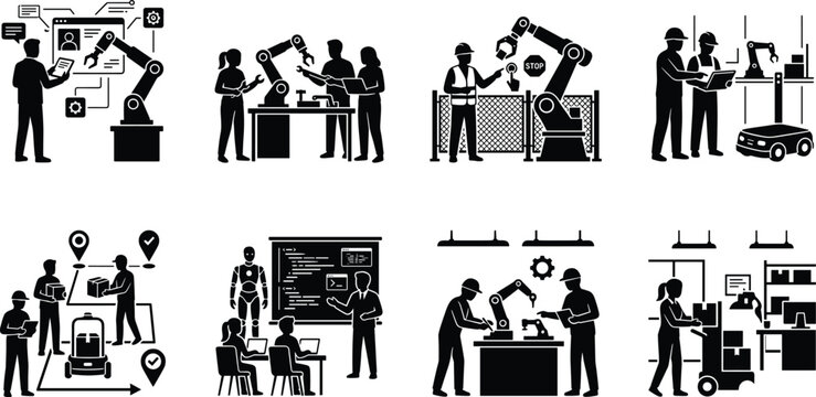 Space Tourism and Astronaut Training Silhouette Set Featuring Space Travel Exploration Zero Gravity and Education.eps,