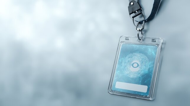 Electronic access badge floating against a soft mesh gradient background, symbolizing security and digital entry control, gadget on abstract background