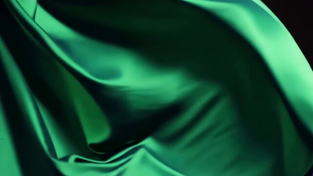 Emerald Green Satin Fabric Luxury, Elegant Folds, Sophistication, Serenity, Flowing Texture